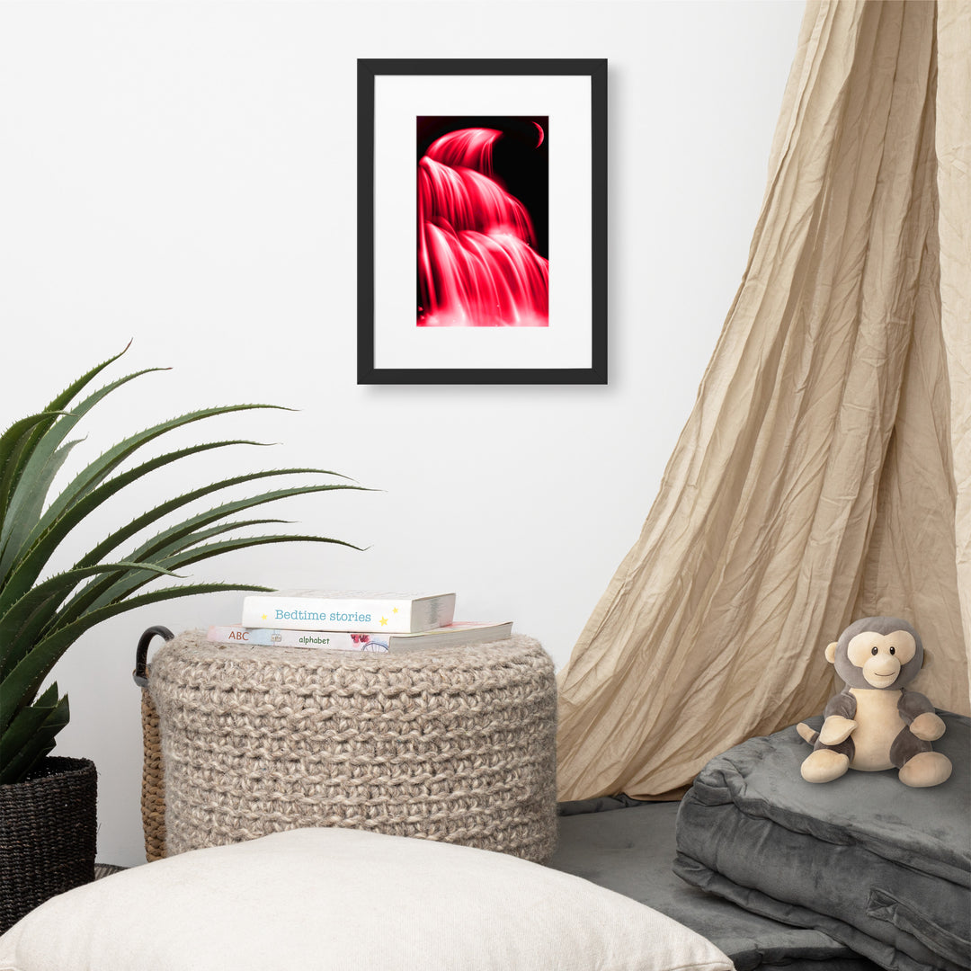 Red Theme Waterfall Matte Paper Framed Poster With Mat