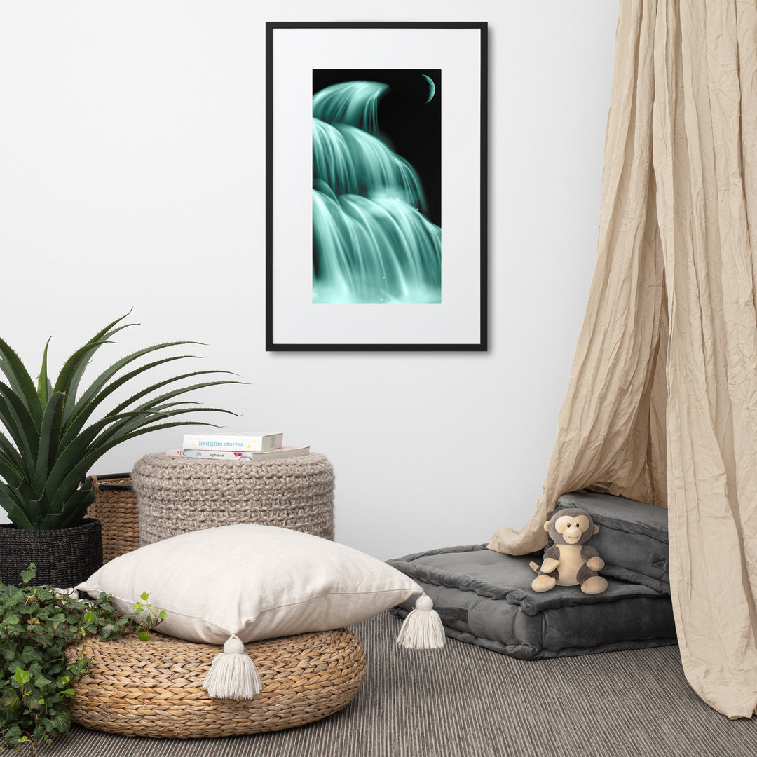 Green Theme Waterfall Matte Paper Framed Poster With Mat