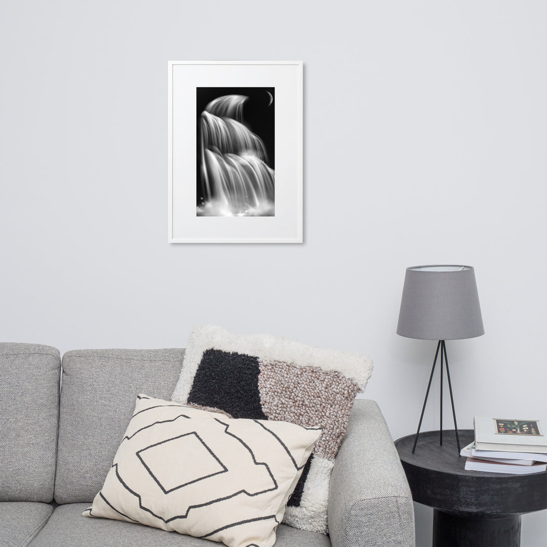 Black Theme Waterfall Matte Paper Framed Poster With Mat