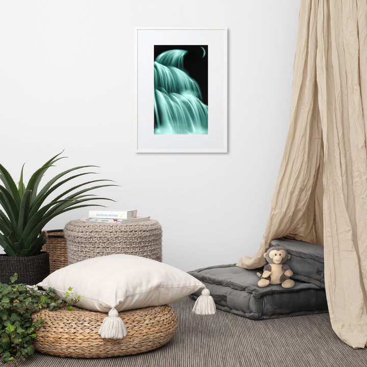 Green Theme Waterfall Matte Paper Framed Poster With Mat