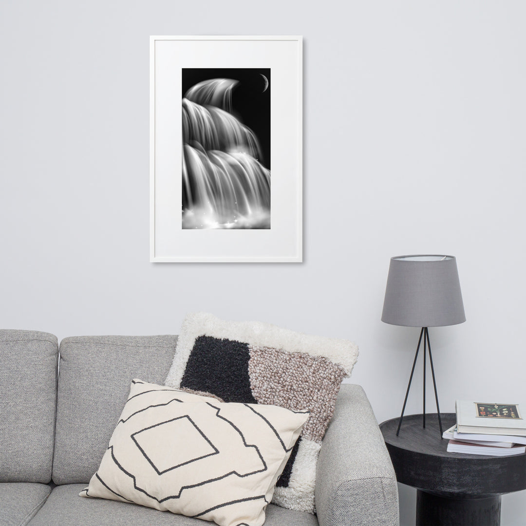 Black Theme Waterfall Matte Paper Framed Poster With Mat